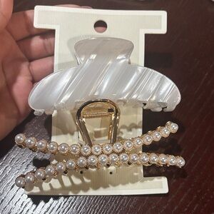 Ava & Aiden Pearl and Gold Hair Clip Set